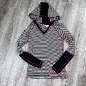 Dakini Pullover Hoodie L/S Merino Wool Thumb Holes Striped v neck Women large